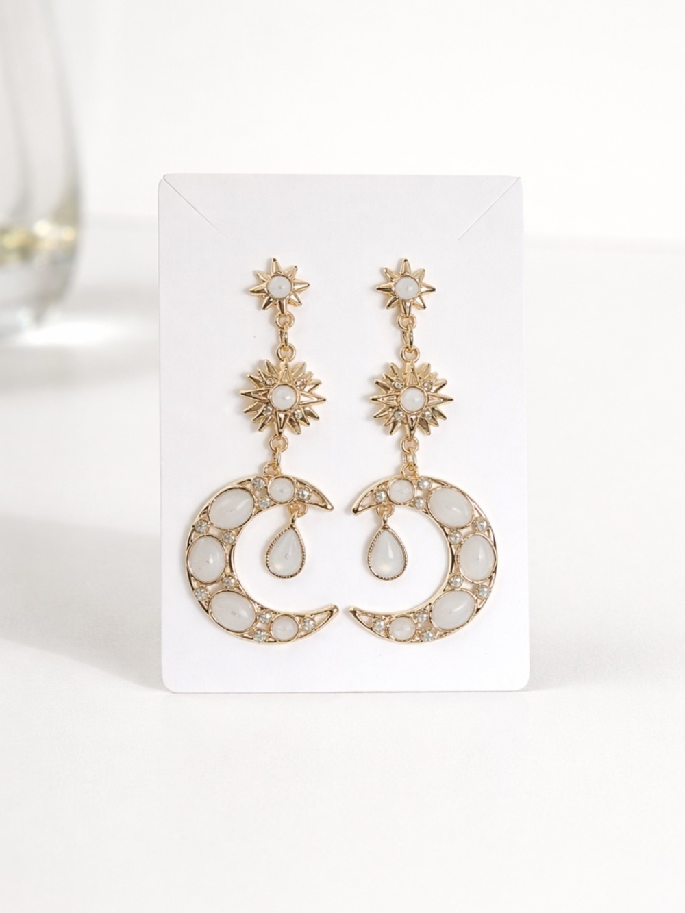 Crescent Moon w/ rhinestone Statement Earrings